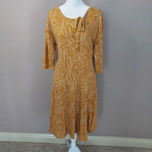 Effie's Heart ModCloth Short Sleeve Mustard Yellow Tie Neck Midi Dress Size 1X